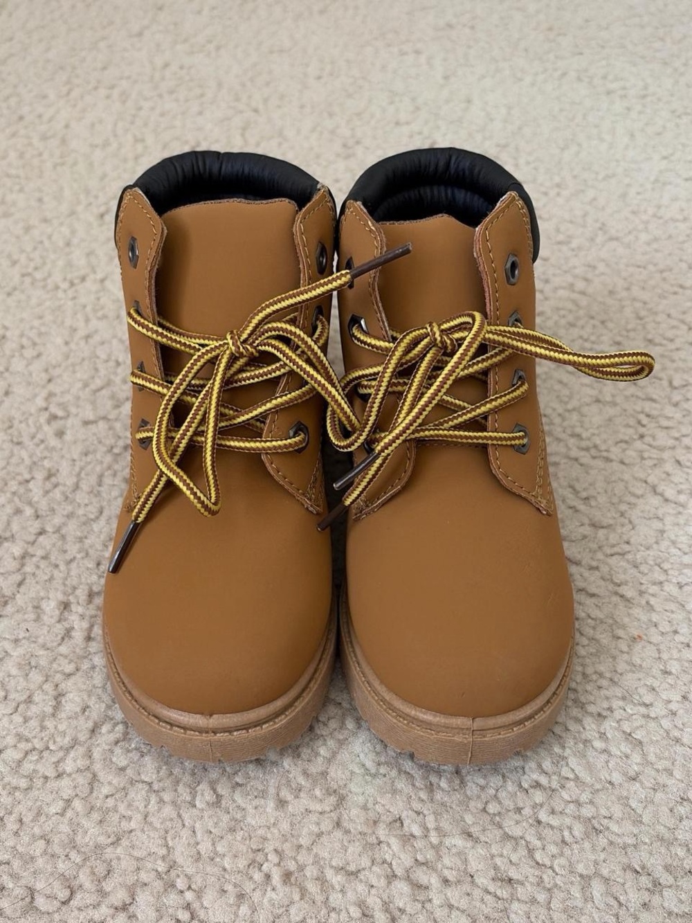 Kids Tan Lace-Up Work Boots - Durable Outdoor Shoes